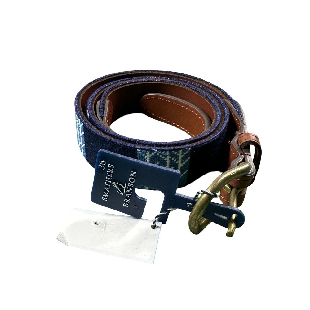 Smathers & Branson Needlepoint Blue Stitched Mens Golf Belt Size 38 NWT